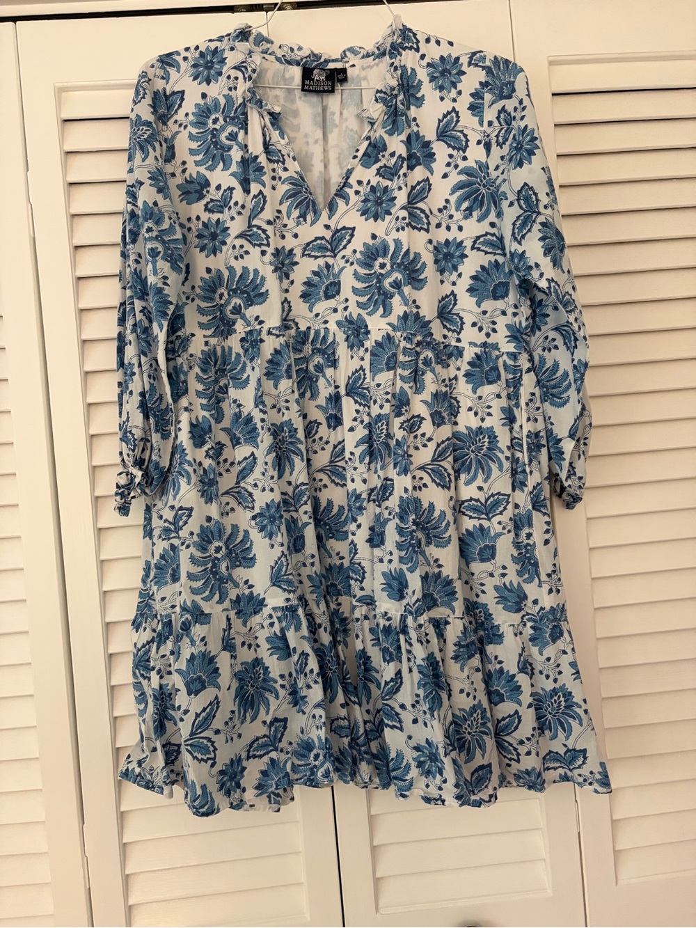 Madison Mathews Blue Floral Dress